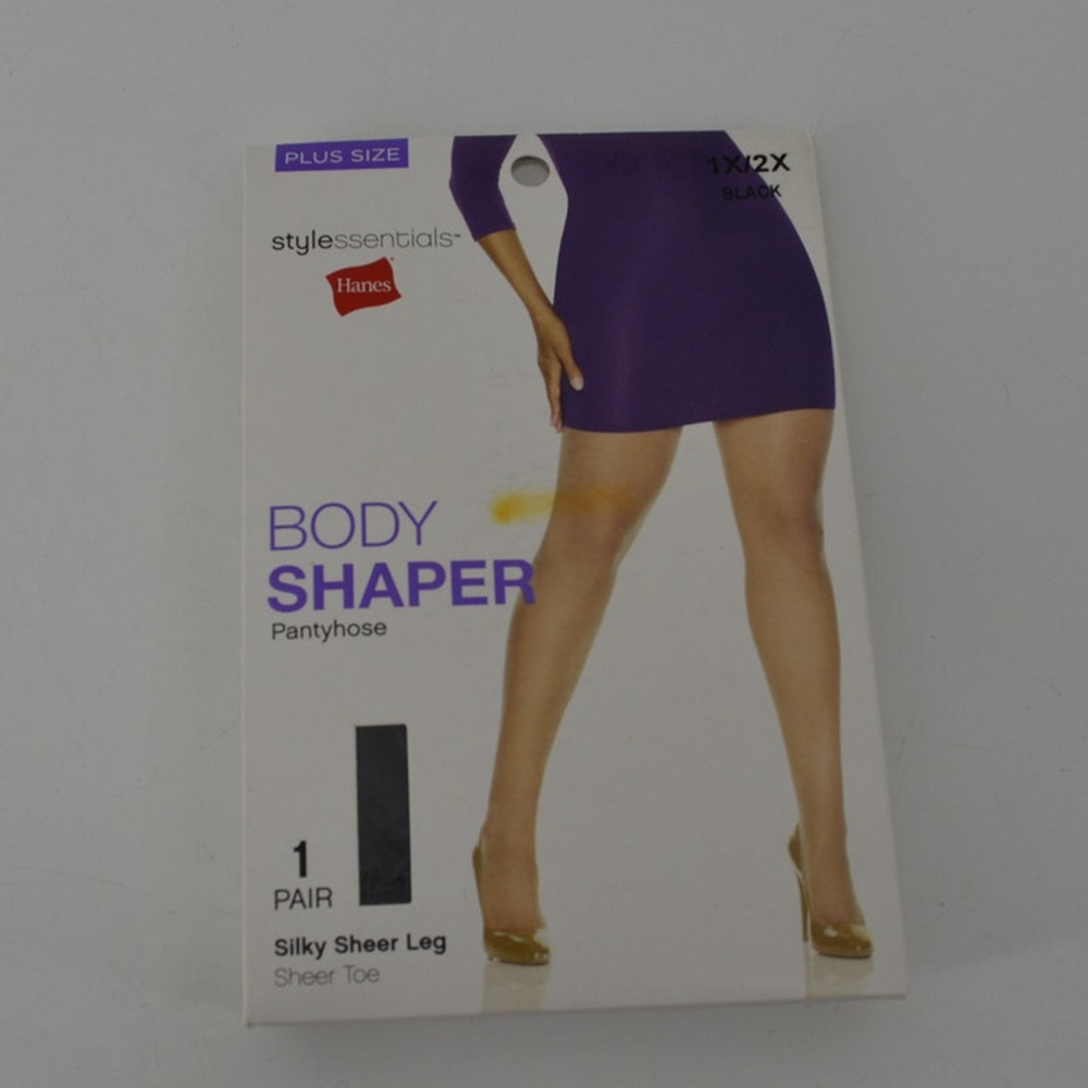 Hanes Body Shaper Pantyhose Silky Sheer Leg 1x/2x Black Plus